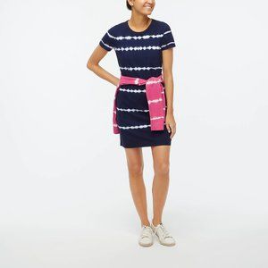 j Crew Navy & White Tie Dyed Short Sleeve Tee Shirt Cotton Dress Size Medium NEW